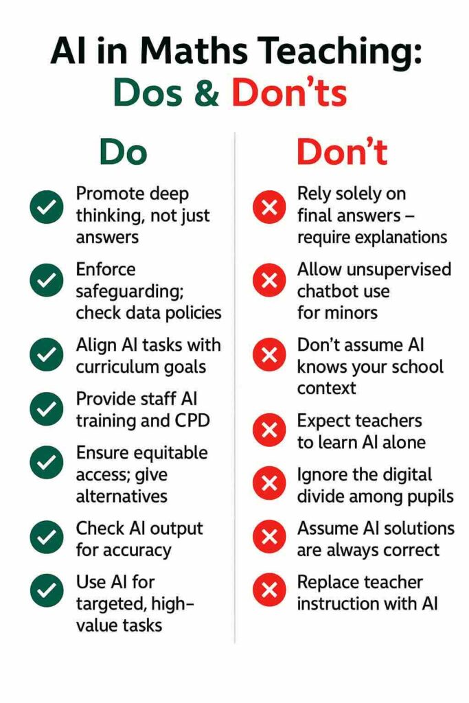 AI in Maths Teaching dos and don’ts infographic