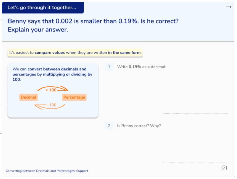 Decimals and percentages GCSE maths topics lesson slide