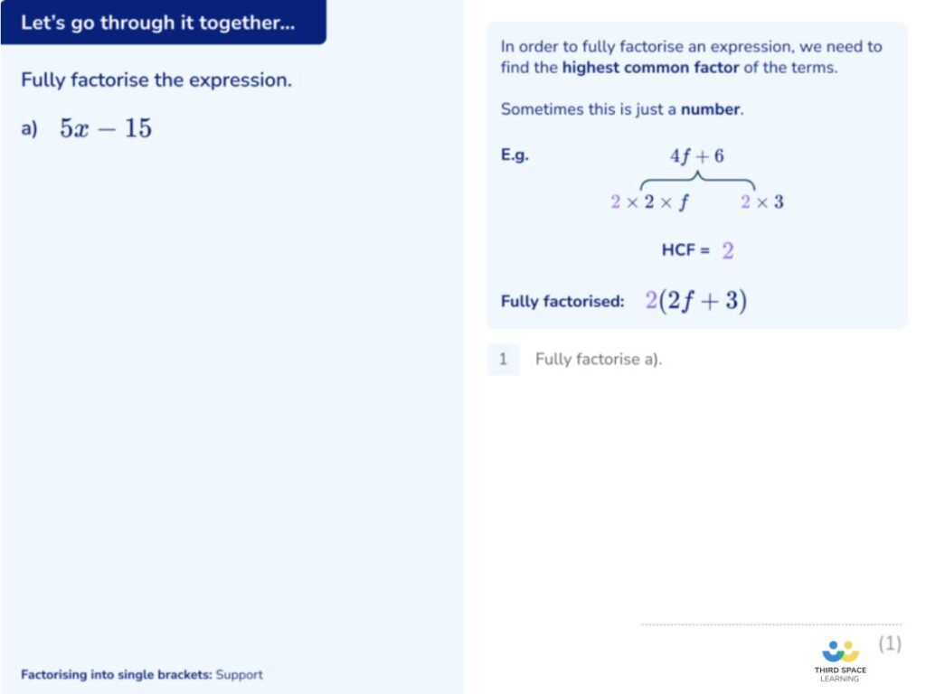 GCSE maths question on factorising quadratics