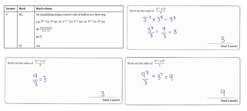 Example GCSE maths marking answer
